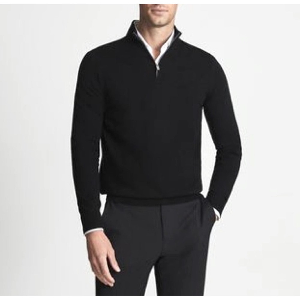 Reiss Blackhall Wool Mock Neck Quarter Zip Sweater L Navy Quiet Luxury Preppy